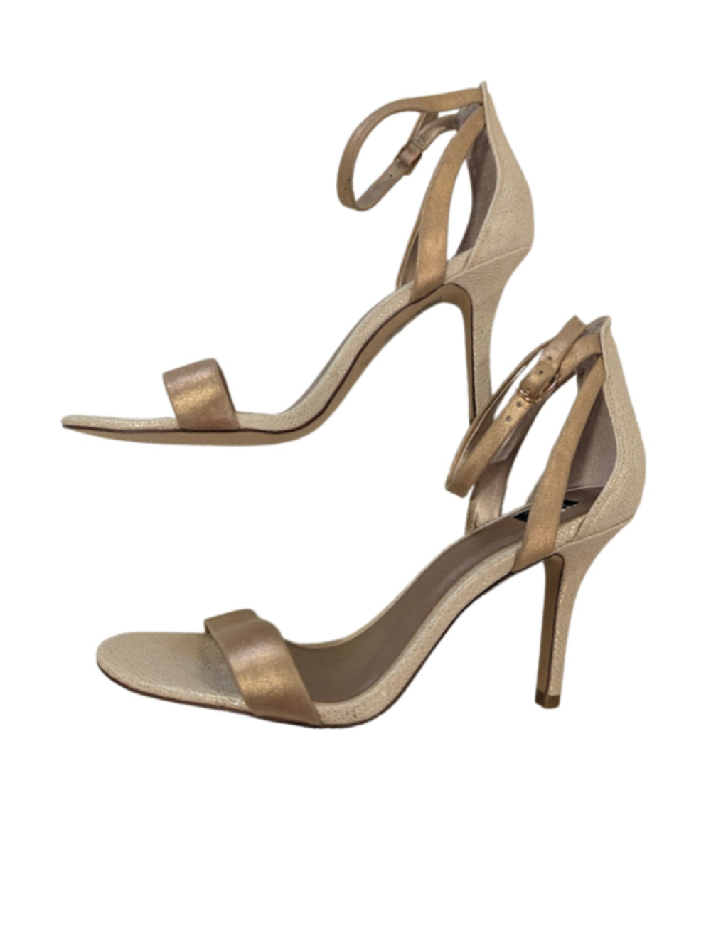 WHBM Heels 8M Rose Gold Metallic Ankle Strap Wedding Cocktail Evening